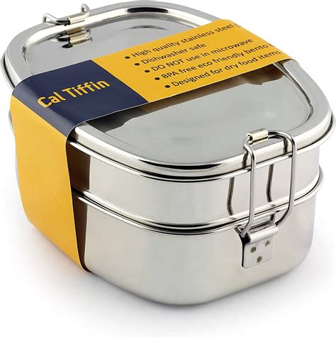 cal tiffin stainless steel bento box 40 oz|Cal Tiffin Stainless Steel SQUARE Bento Box food container 40 .